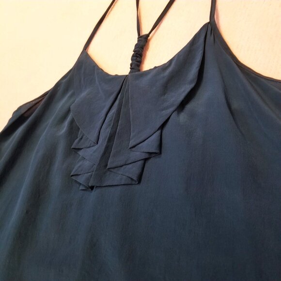 Kimchi Blue Silk Flowy Tank Top Small Blue Women Urban Outfitters Pleated Design - Picture 2 of 9